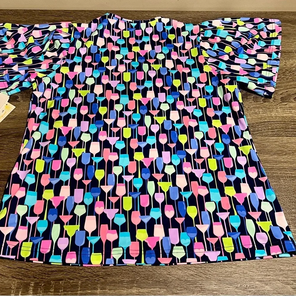 Lulu B UPF 50 Puff Sleeve Cooling Top Wine Glass Print Size Small NWT new resort - Picture 3 of 12